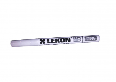 Маркер  БЕЛЫЙ с нитроэмалью, линия 2 мм, LEKON Standart ( в упак 12 шт ) ( арт.011902)     